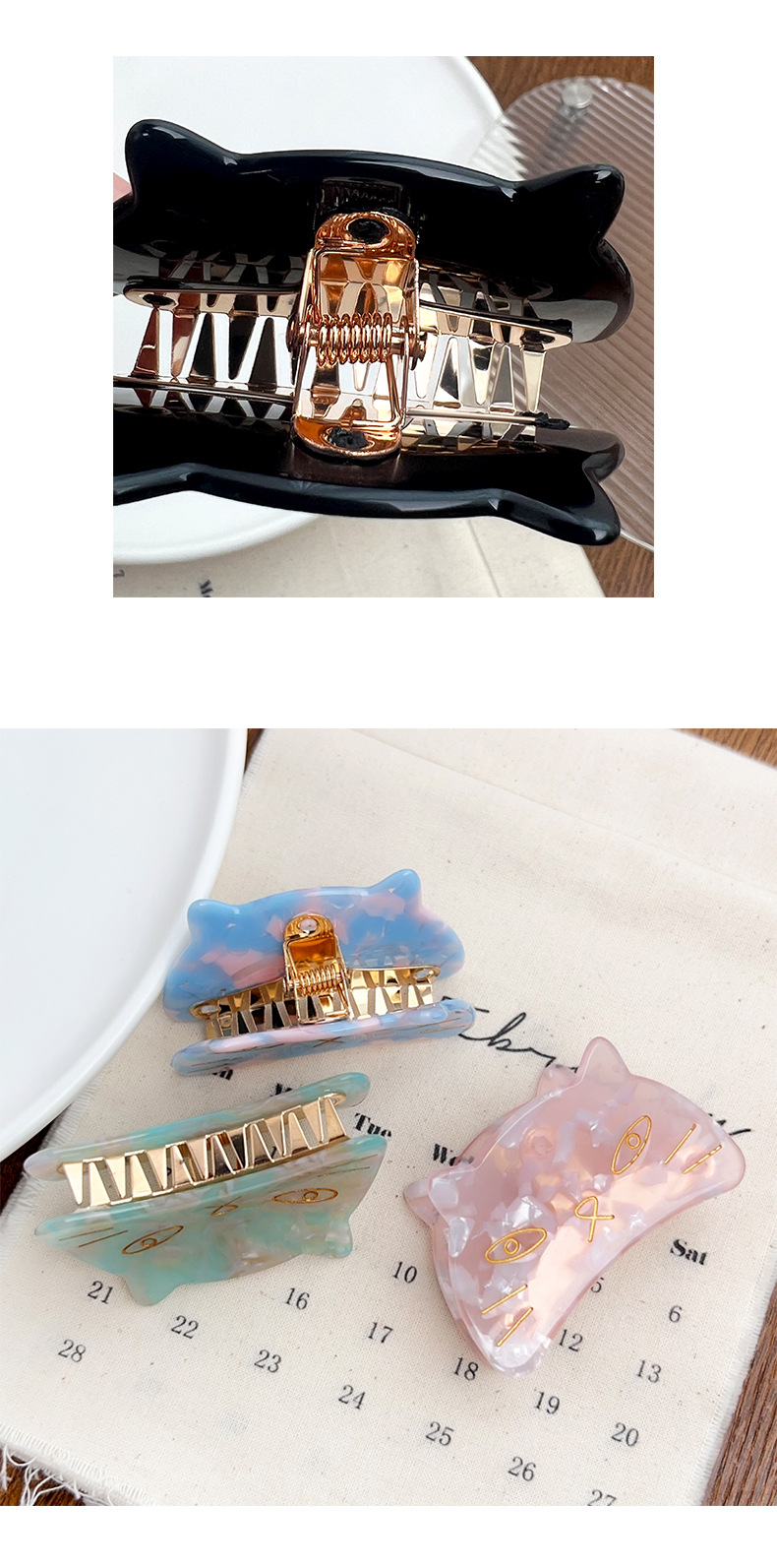Cute cartoon cat acetate hair clip, high-end scratch-off clip, exquisite and versatile, broken hair shark clip, hair accessory, headwear for women pic 5