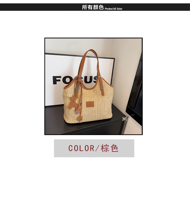 Large-capacity tote bag for women, 2025 new style hand-woven straw bag, commuting, seaside vacation, beach single-shoulder bag, national trend bag pic 4