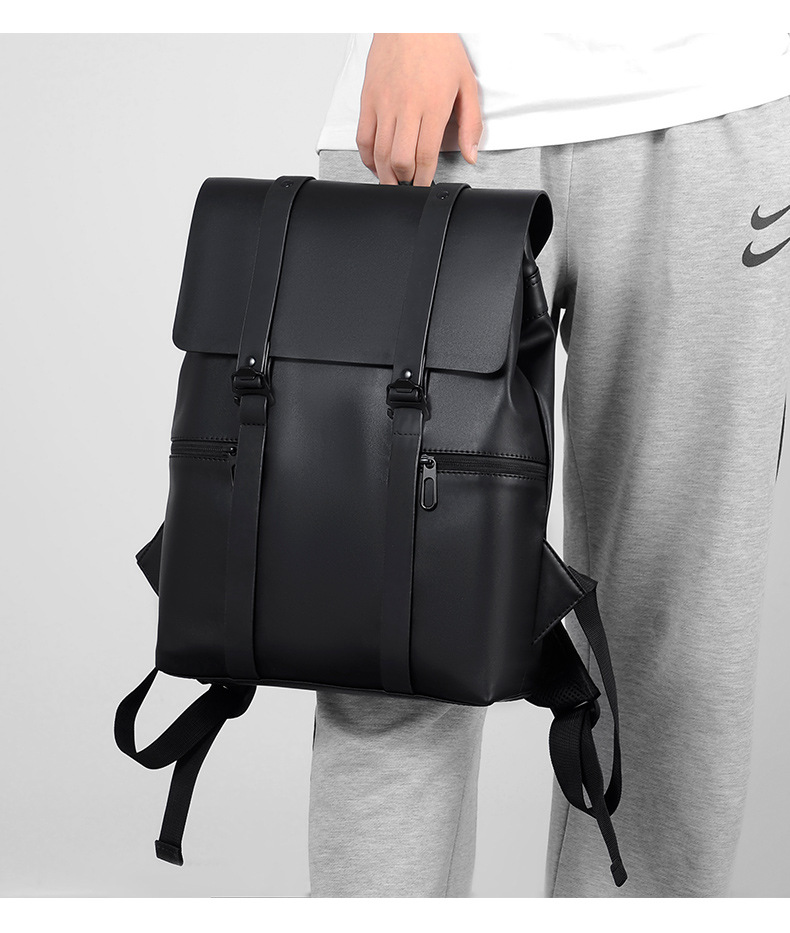 This simple and trendy double-shoulder computer bag for both men and women is fashionable and versatile. It has a large capacity and is a niche backpack with a PU waterproof leather film pic 18
