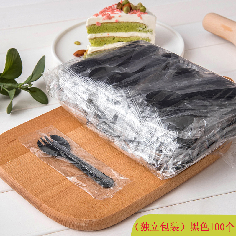 加厚一次性蛋糕叉子甜品勺子水果叉冰淇淋塑料磨砂叉勺独立包装详情2