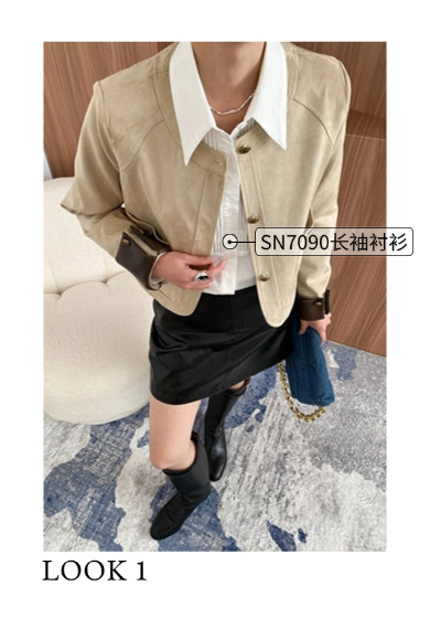 司南 早春新款 复古气质仿麂皮绒圆领金扣夹克外套小个子 SN7092详情11