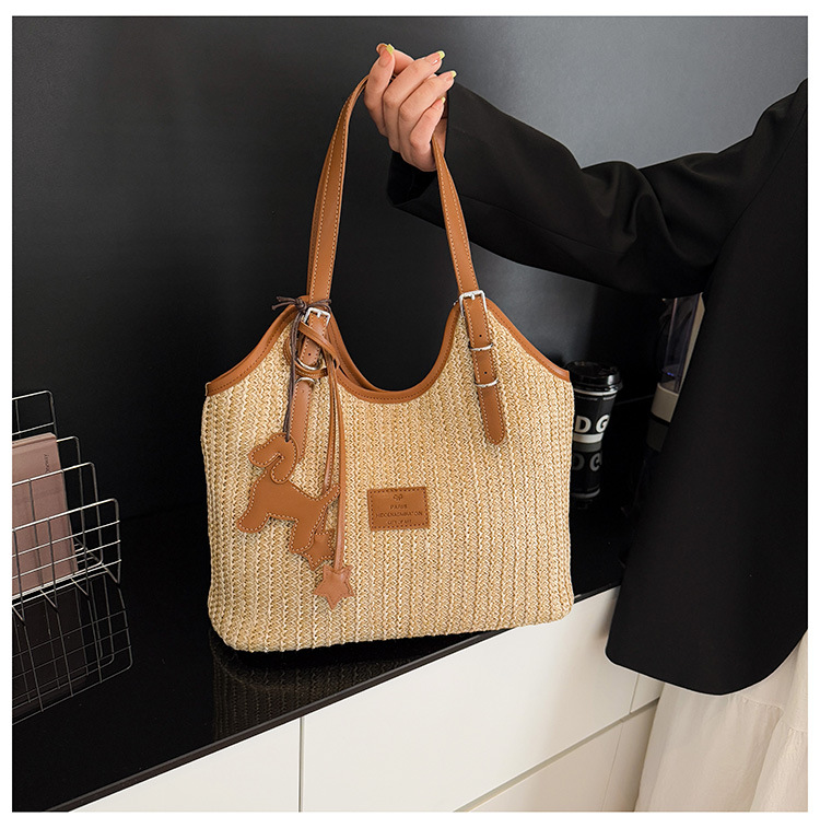 Large-capacity tote bag for women, 2025 new style hand-woven straw bag, commuting, seaside vacation, beach single-shoulder bag, national trend bag pic 16
