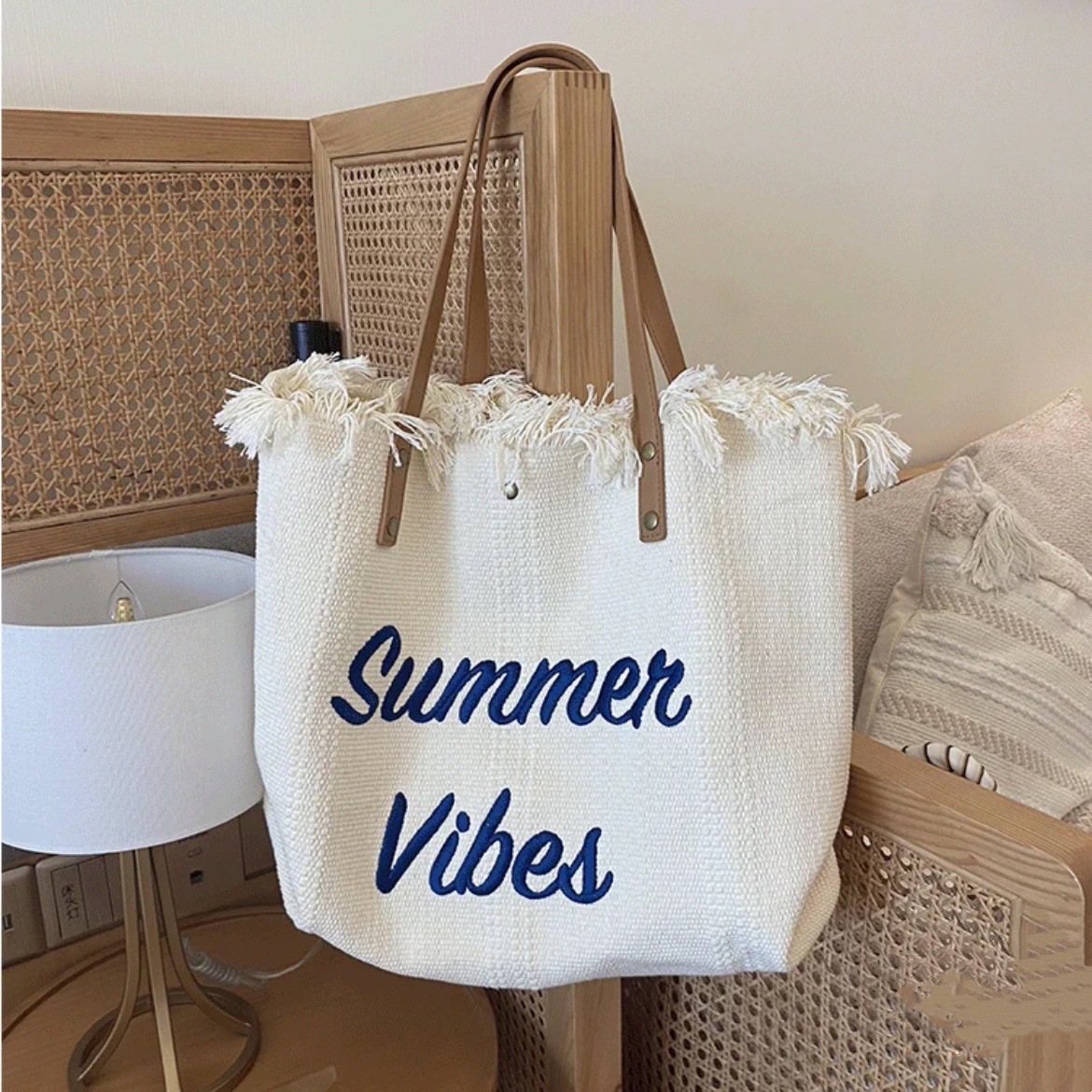 大容量包包帆布包刺绣字母托特包手提包女包编织沙滩包单肩包 Bag详情14