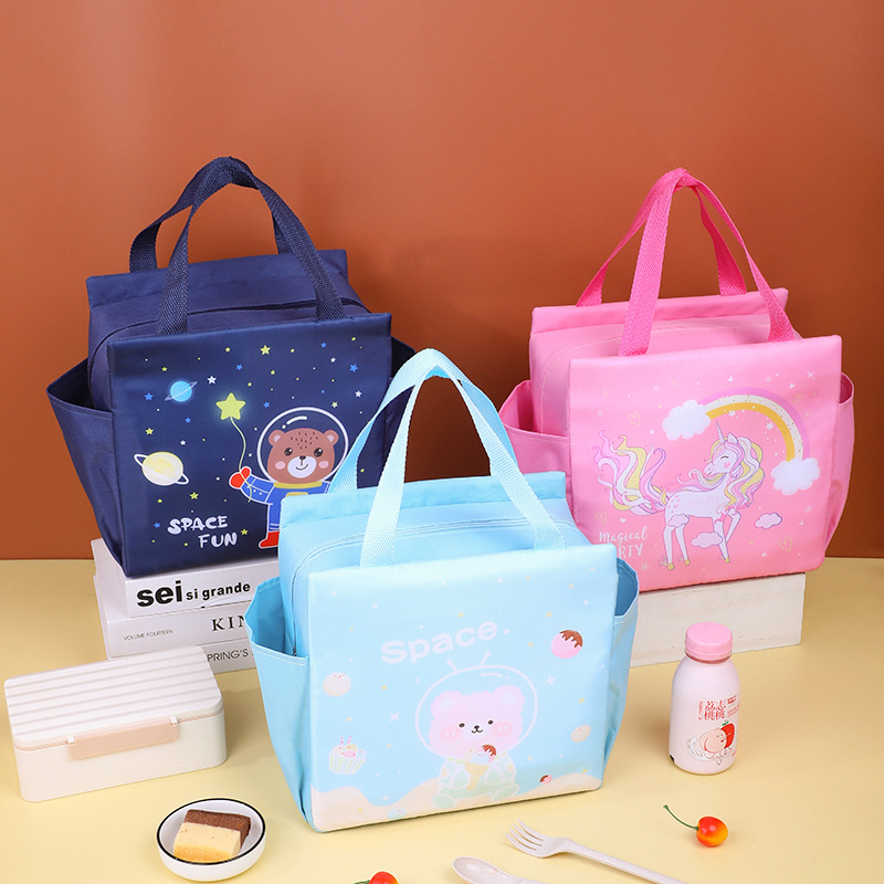 方形手提保温袋大容量卡通饭盒包加厚铝箔保鲜冰包学生手提便当包详情2
