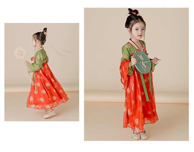 国潮女.童汉服秋中国风复古儒裙超仙连衣裙喜庆女宝敦煌风演出服详情9