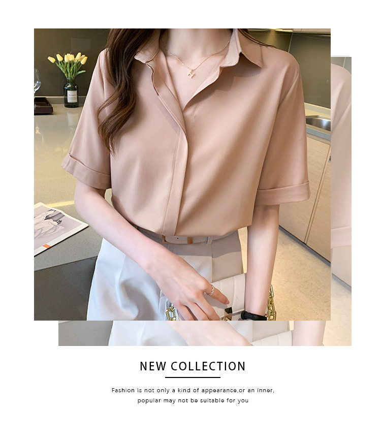 Real photos of in-stock 2025 summer new chiffon shirt for women, short-sleeved, simple and elegant office lady shirt and top for women pic 16