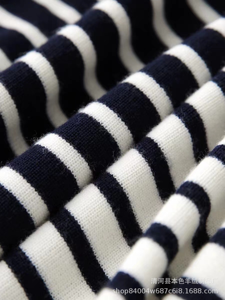 哥块团弟同款羊毛针织连帽毛衫女套头条纹宽松打底衫针织衫代发详情14