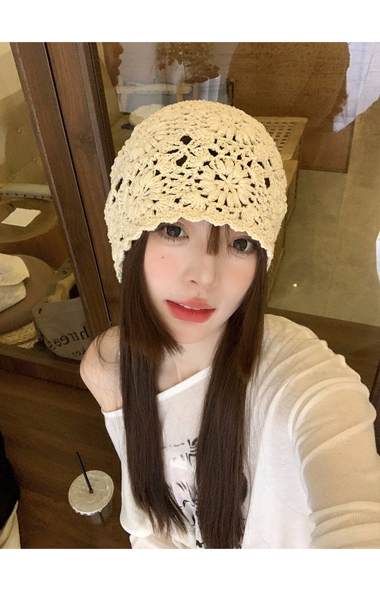 A collection of Japanese-style hand-woven headscarves, thin, hollowed-out woolen hats for women, and retro and artistic knitted hats pic 6