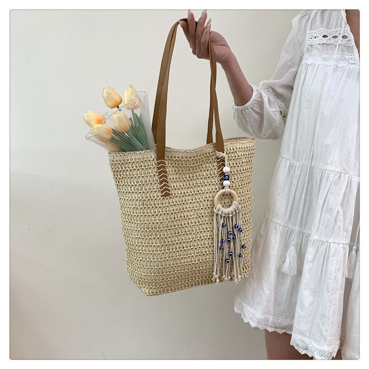 2024时尚新款沙滩草编大容量包包女单肩包百搭洋气编织旅行托特包详情23
