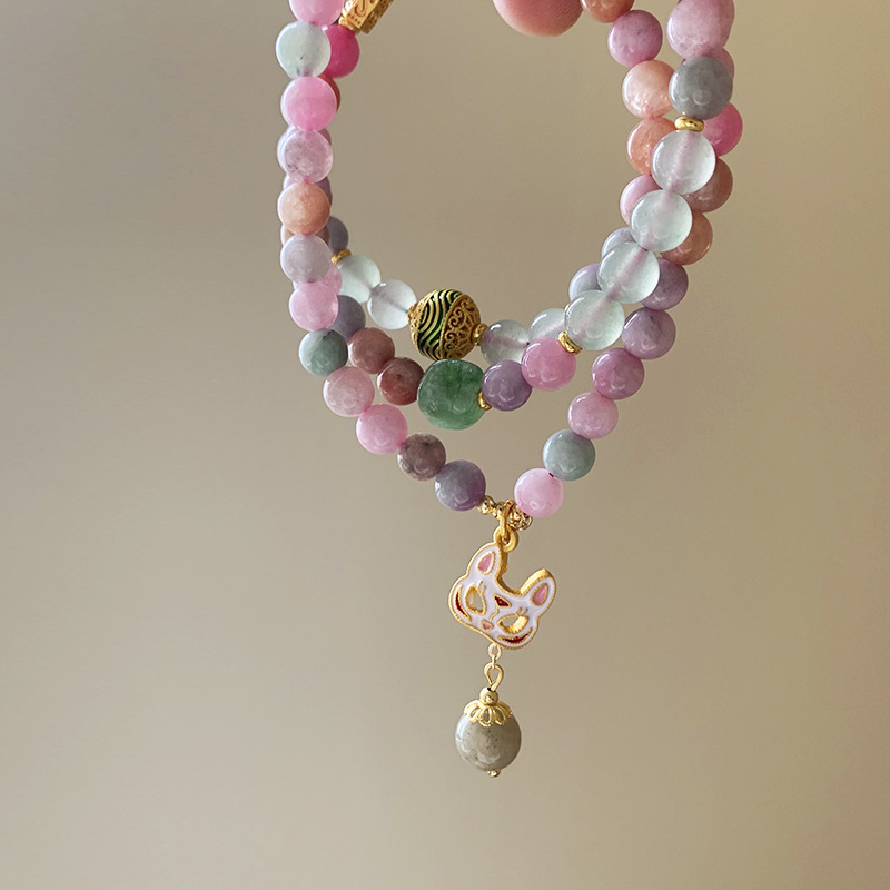新中式狐狸面具混色玉石水晶手链女手串轻奢小众精致闺蜜串珠手绳详情6