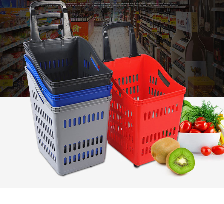 Wholesale large shopping mall shopping baskets 70L large capacity trolley baskets, four-wheel plastic shopping baskets, plastic baskets direct sales pic 7