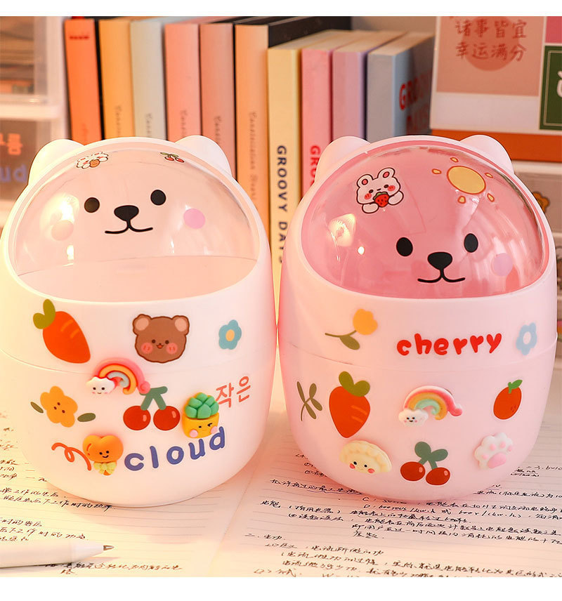Desktop trash can, student desk storage bucket, office mini cute bear, Internet celebrity trash can, garbage bag pic 12