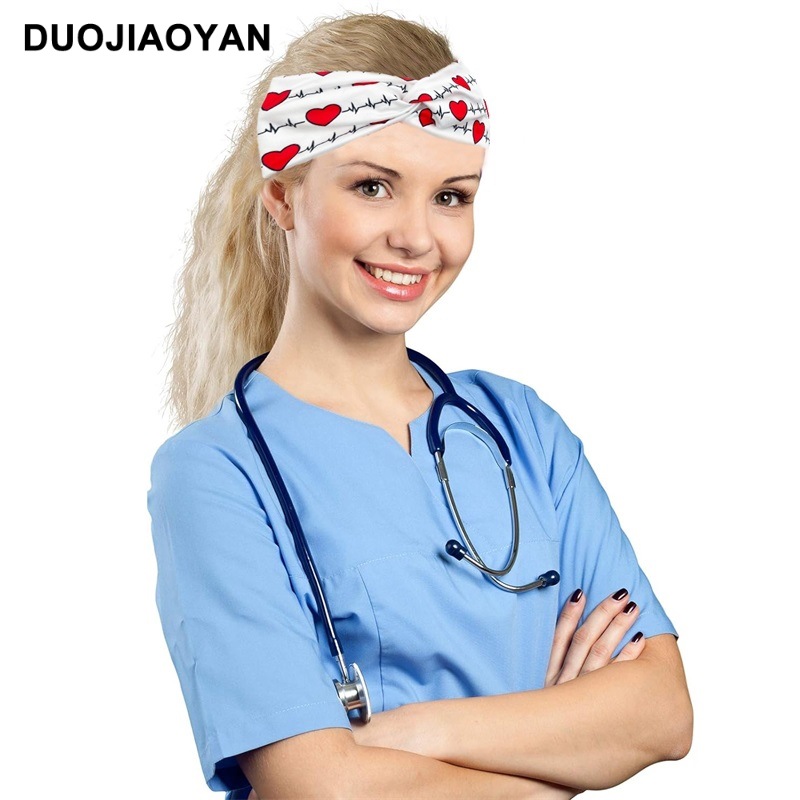 New European and American medical headband, anti-strangling button mask, headscarf, cross stretch printed wide tie headband, medical headscarf pic 4