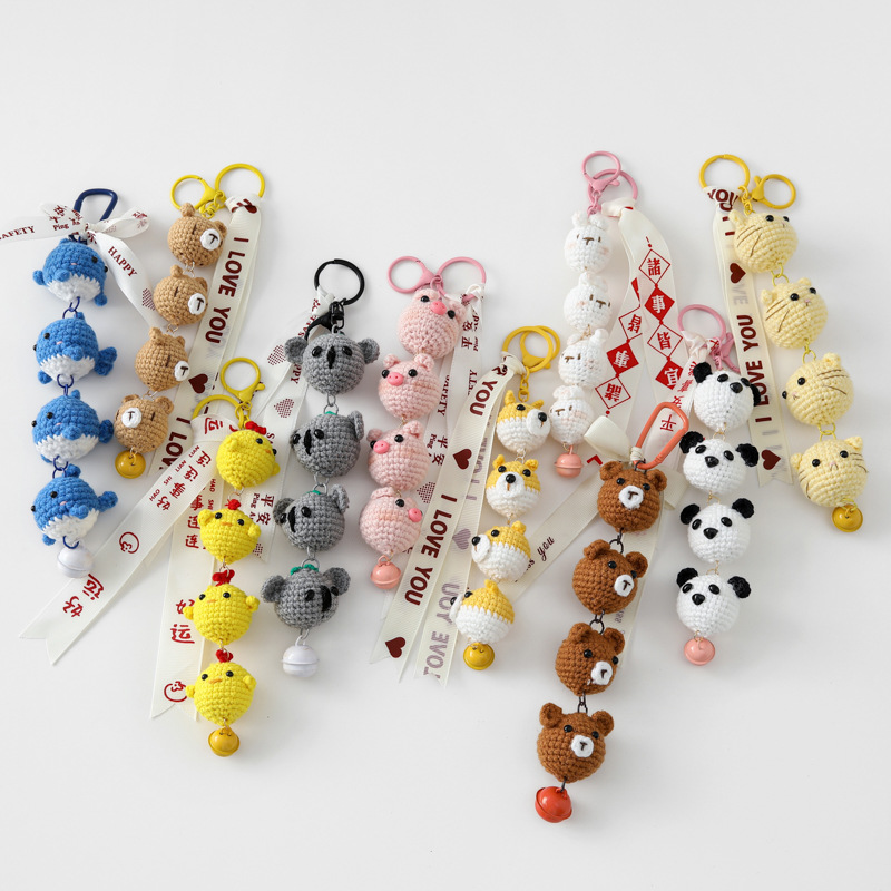 窗边手工铃铛挂件多头动物好运挂串车内装饰编织鲸鱼熊猫小鸡兔子详情13