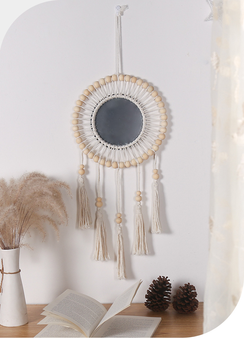 波西米亚风格木珠棉绳流苏镜子小挂饰挂件家居墙壁装饰工艺品镜子详情3