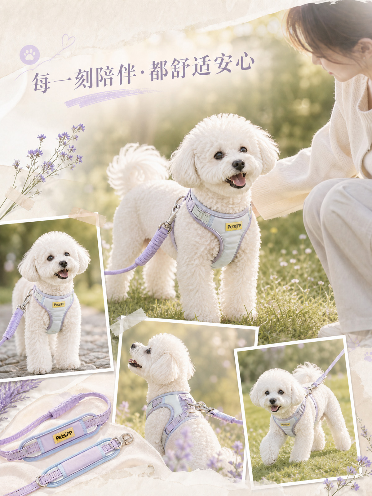 Wholesale macaron color-block pet chest and back straps, reflective dog leashes, anti-escape and anti-collision dog leashes pic 11