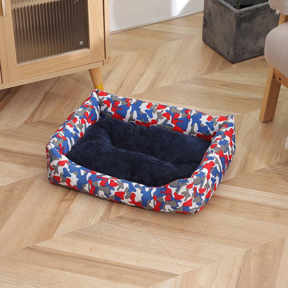 Camouflage PP cotton thickened pet dog bed, winter fleece thickened cat bed sleeping pad, anti-slip bottom filled thickened square pad pic 10