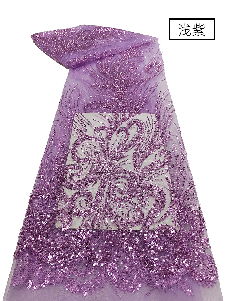 中大专供珠管珠子亮片网布蕾丝绣花婚纱礼服面料立体花朵亮片面料详情12