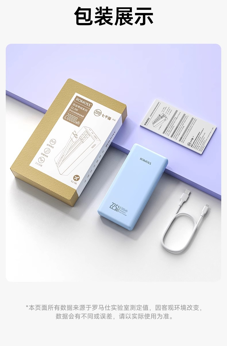 罗马仕充电宝快充带线20000毫安22.5W超级快充移动电源大容量印制详情16