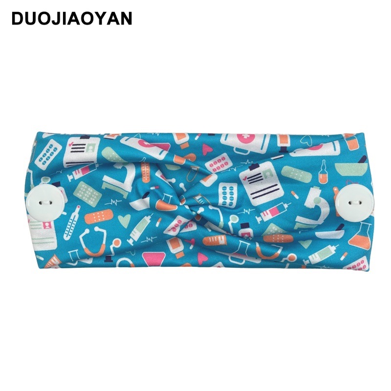 New European and American medical headband, anti-strangling button mask, headscarf, cross stretch printed wide tie headband, medical headscarf pic 24