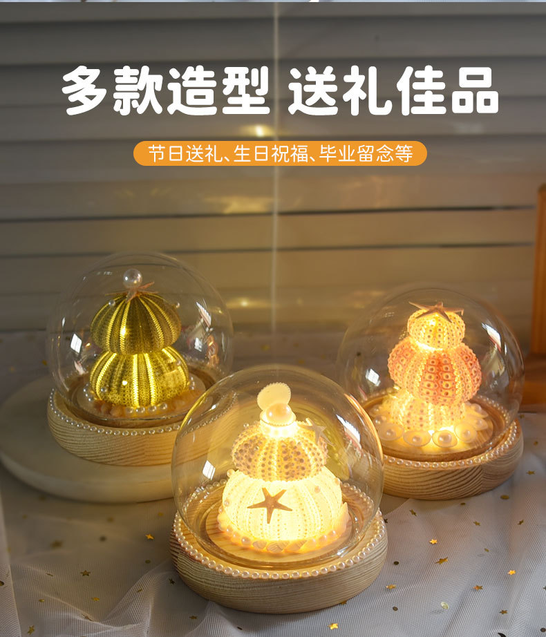 海胆氛围灯 diy材料包手工制作圆球玻璃罩小夜灯海星摆件生日礼物详情4