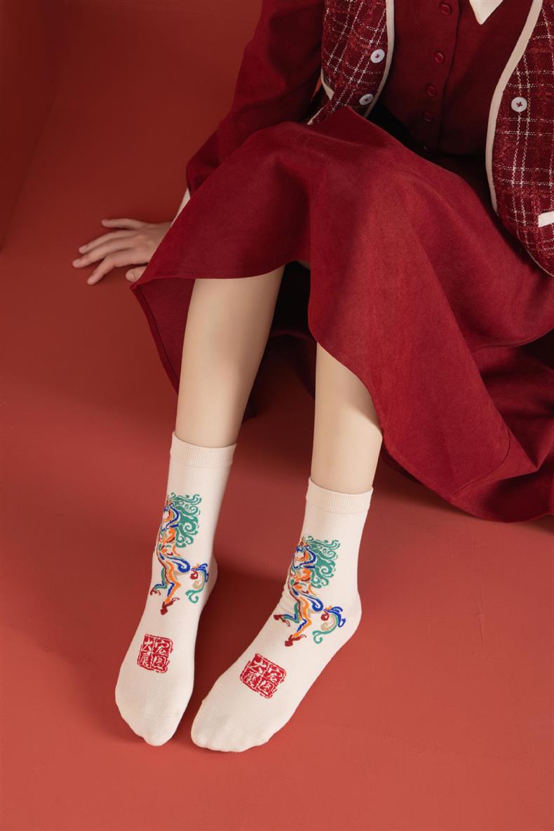 国潮马年中国风红袜子本命年中筒红色古风福马礼物吸汗动漫卡通薄款详情21