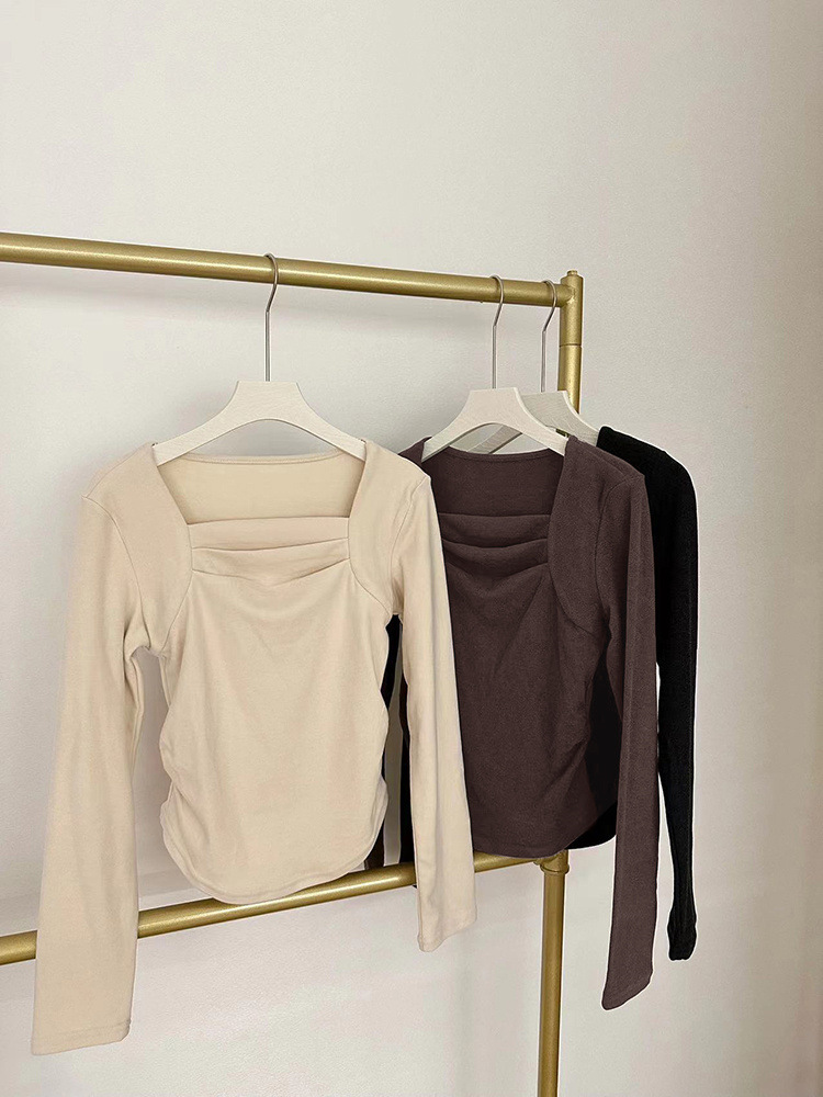 磨毛长袖t恤女秋冬内搭修身方领锁骨德绒打底衫短款上衣2024新款详情9