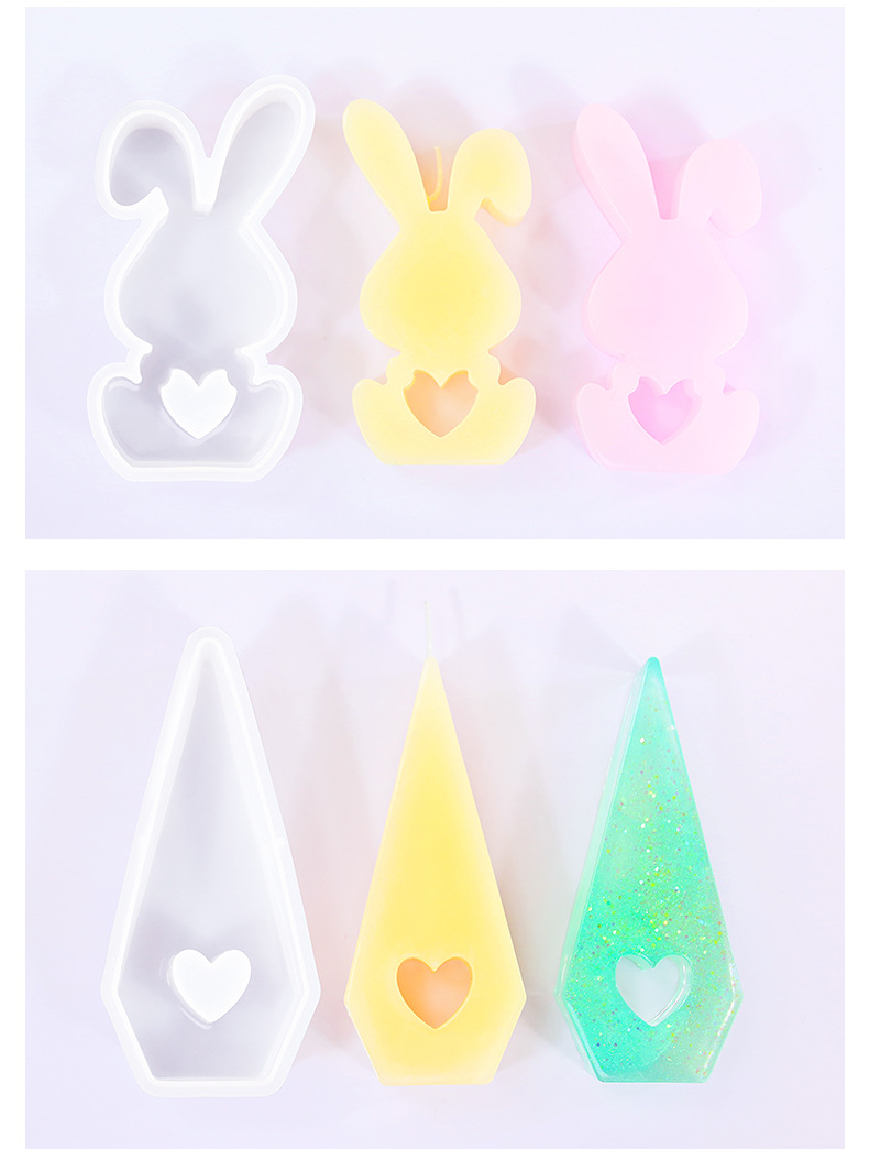 diy epoxy resin Easter bunny scented candle mold, heart-shaped house, cat gypsum decorative item, silicone mold pic 13