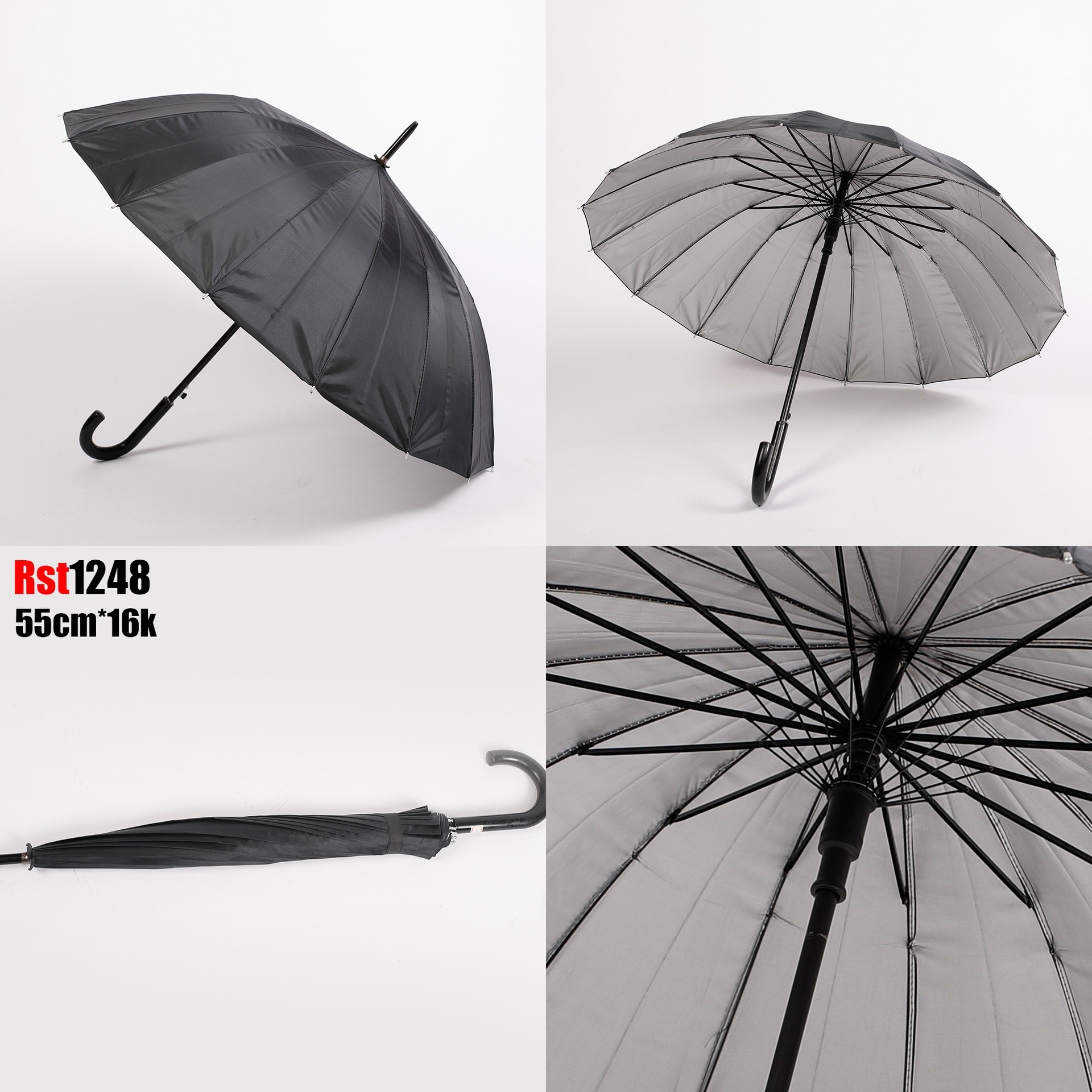 RST1248 foreign trade silver rubber long umbrella 55cm 21-inch 16K umbrella Automatic opening plastic handle black umbrella sun protection pic 5