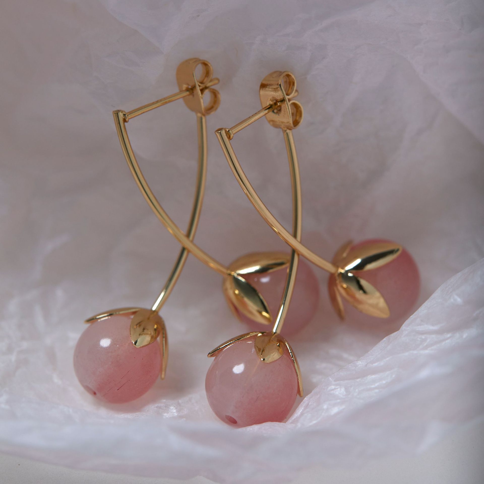 【桃夭】粉色番茄耳坠小众设计高级感耳环灵动可爱蚊香盘耳夹详情12