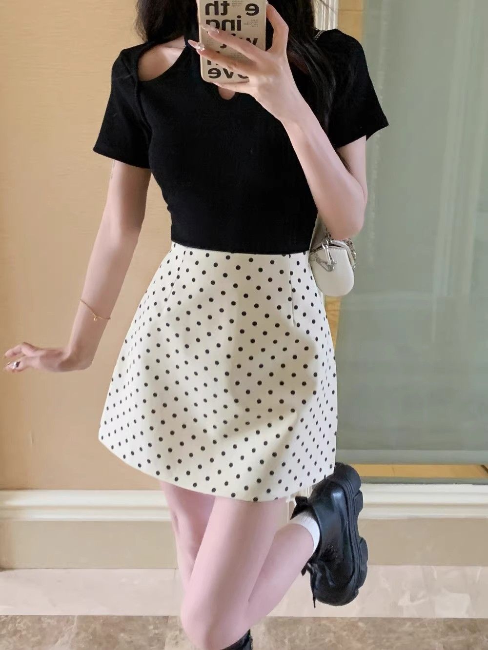 简漫妮波点半身裙夏季休闲百搭包臀裙女辣妹高腰A字裙西装短裙子详情11