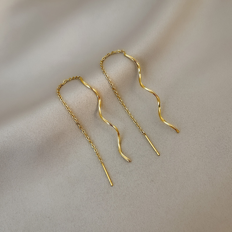 波浪设计简约素链耳线女显脸瘦长款流苏耳饰气质时尚清晰学生耳环详情3