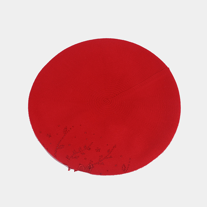 French retro rhinestone flower-patterned knitted bud hat, artistic, fresh and fashionable painter hat, autumn and winter beret pic 27