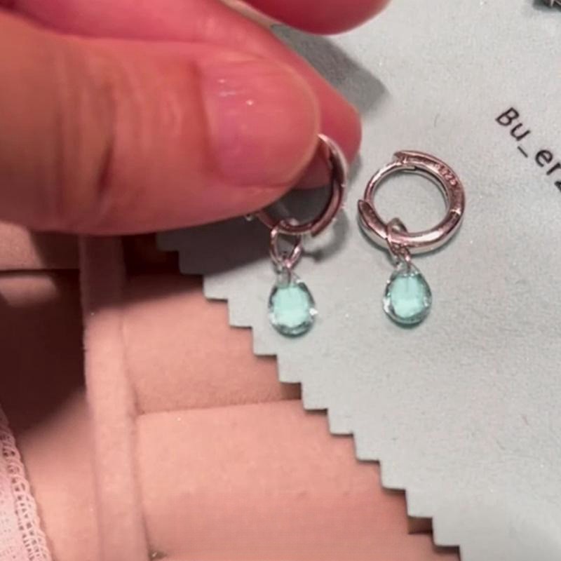 【蓝眼泪】蓝色水滴锆石耳圈养耳洞耳扣轻奢小众高级耳环精致耳坠详情5