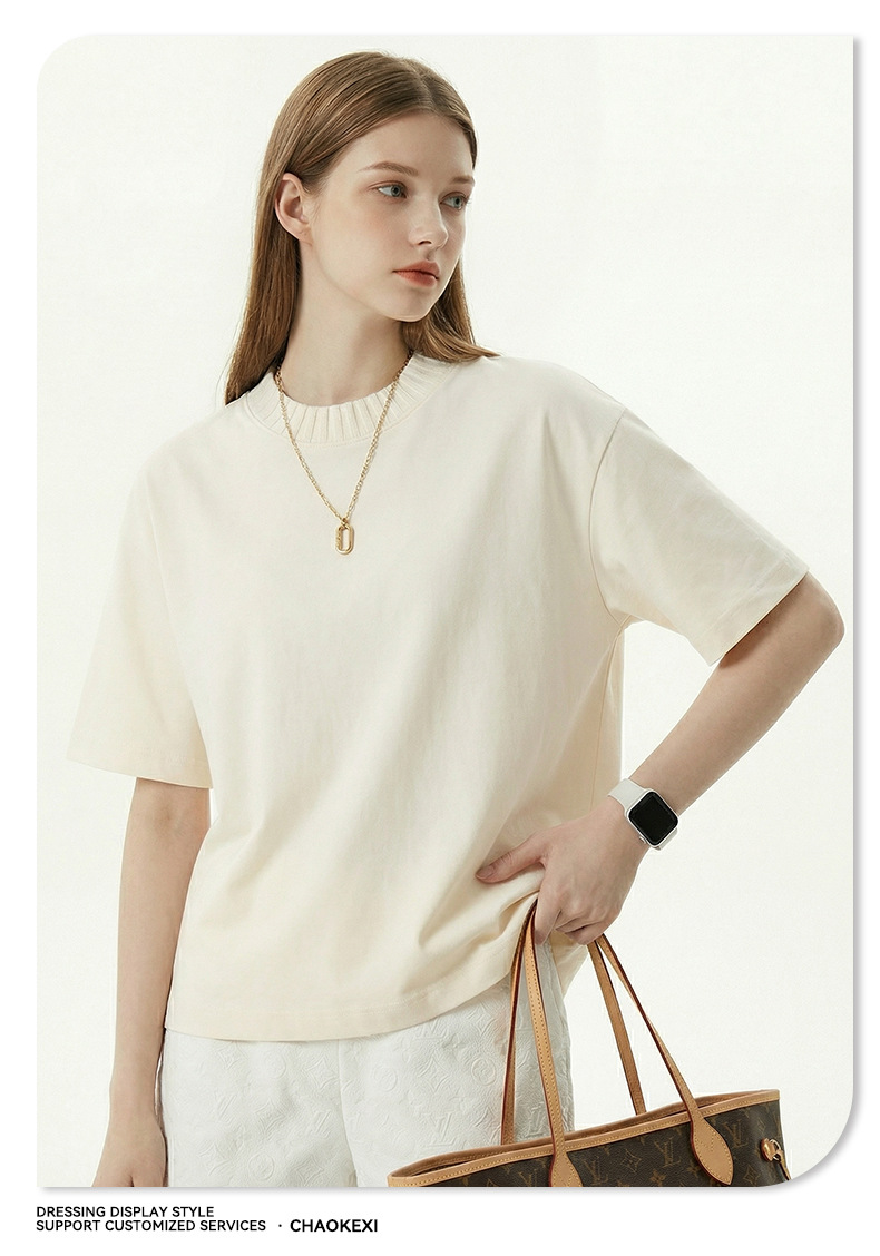 Summer new knitted patchwork color-blocking collar 100% cotton short-sleeved American trendy brand versatile short T-shirt top for men pic 20