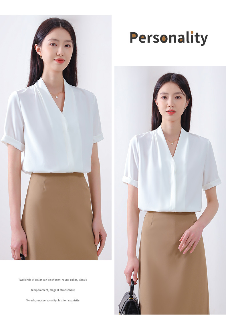 衬衫女夏季短袖大码雪纺宽松弹力白色法式上衣气质百搭职业衬衣详情13