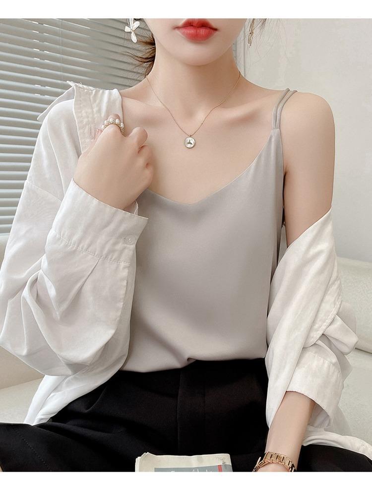 2025年吊带背心女内搭白色美背醋酸仿真丝上衣缎面夏西装仿打底衫详情15
