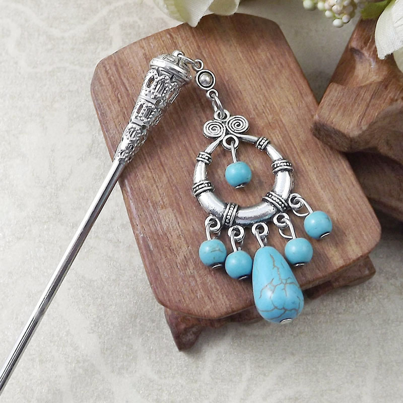 民族风波西米亚饰品苗族苗银带坠舞台演出发簪发钗发饰头饰簪子详情9