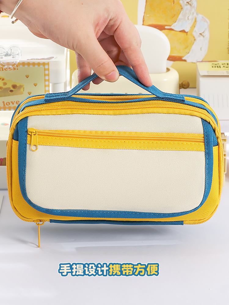 大容量2025新款手提9层撞色笔袋小众男女通用简约多层文具袋详情9