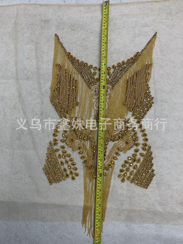 重工金色前幅钉珠贴花流苏网纱贴花详情5