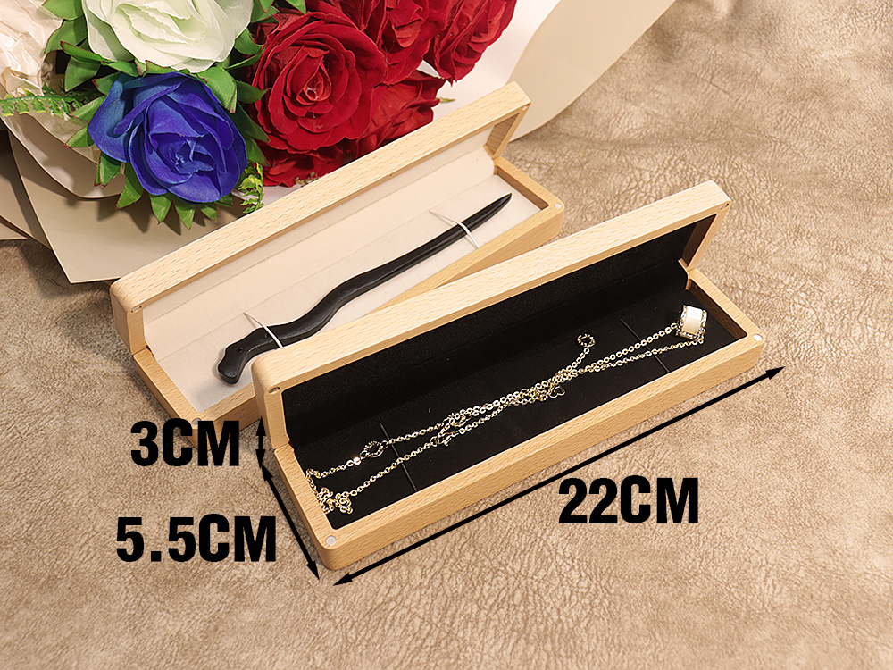 Customized beech wood black walnut necklace jewelry box packaging box, simple and fresh hairpin bracelet necklace jewelry gift box pic 2