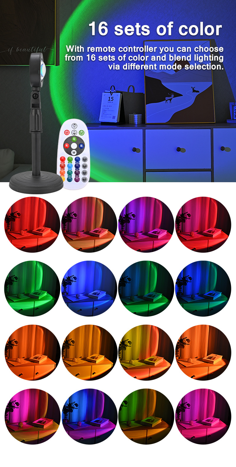 夕阳灯氛围灯可伸缩支架创意落日灯app遥控智能调光卧室小夜灯详情14