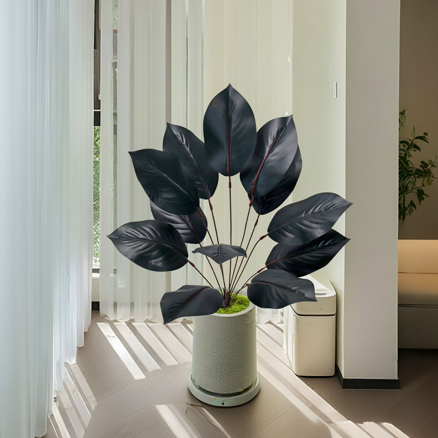 Simulated green plants, magnolia branches, black diamond rubber trees, Ficus lyrata, green decoration, garden landscaping, living room table ornaments pic 17