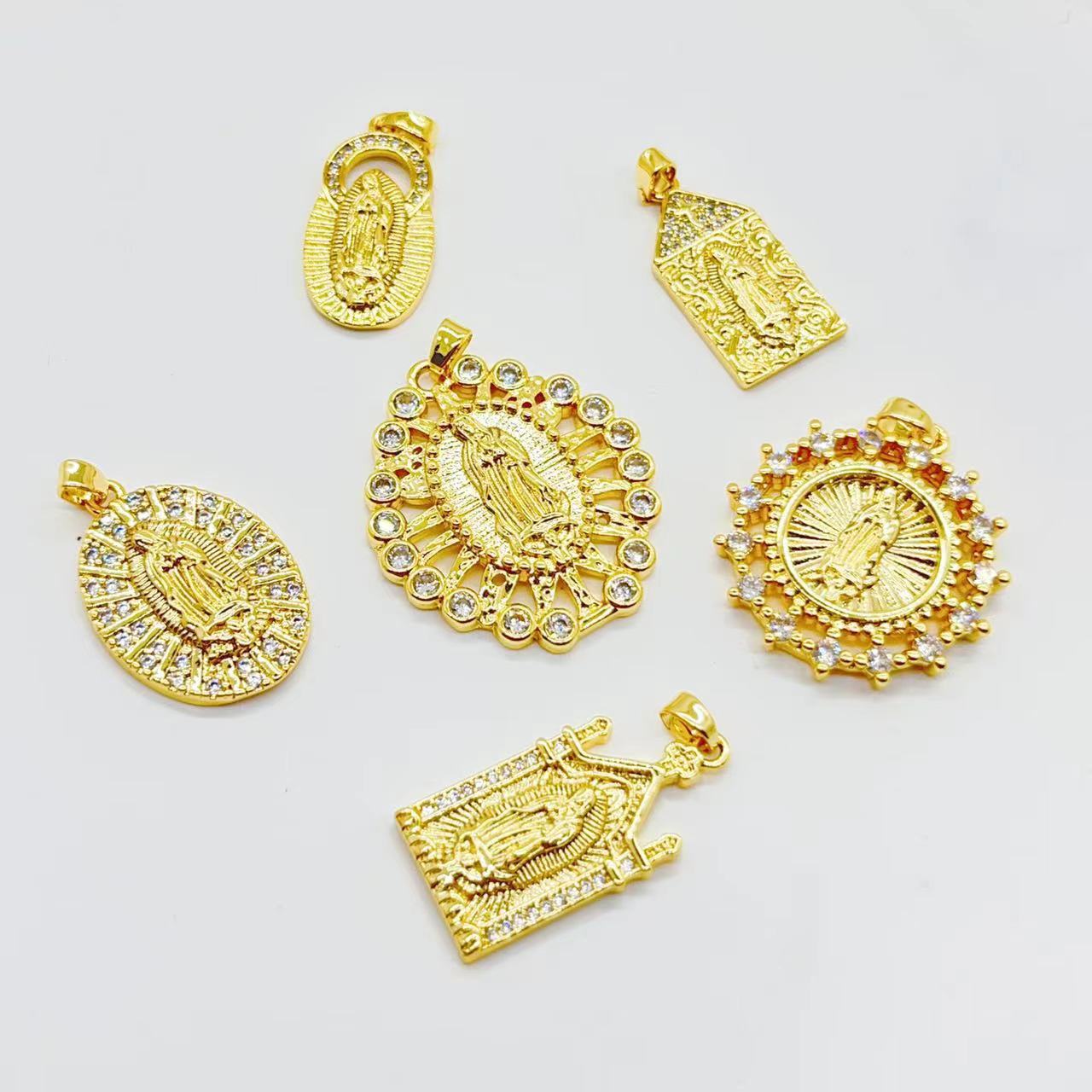 A new cross-border fashion accessory featuring Virgin Mary copper plated with real gold and slightly inlaid zircon from Europe and America pic 3