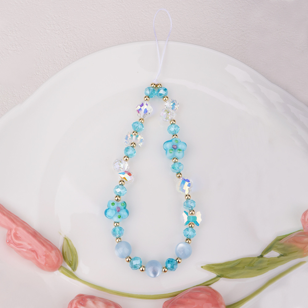 New cherry blossom woven beaded mobile phone chain pendant, mountain cherry blossom Moon crystal Flower Girl heart bag pendant, CCD wrist chain pic 8