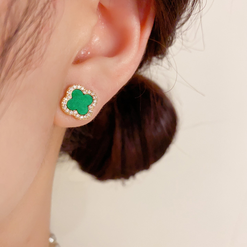 s925银针微镶锆石四叶花三件套耳钉女气质时尚简约小巧耳环耳饰女详情16