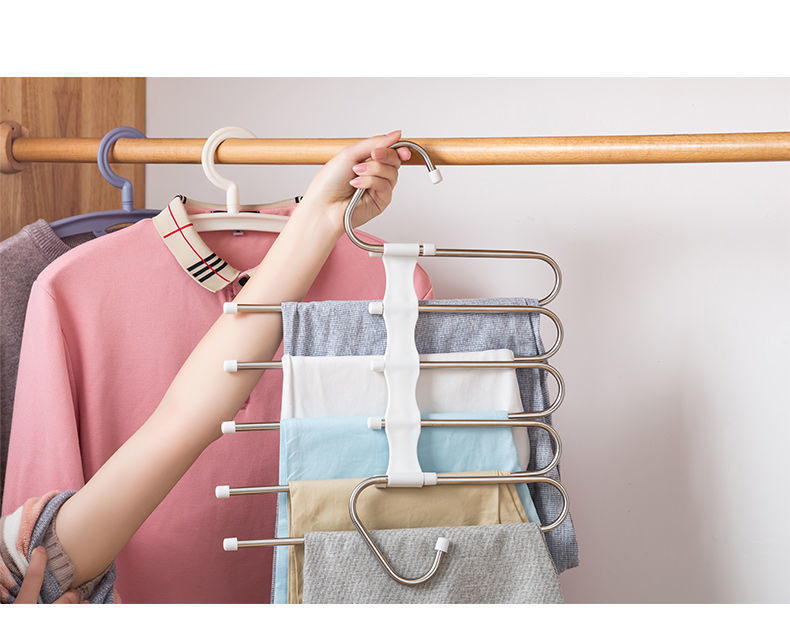 跨境伸缩裤架折叠多功能多层裤架家用魔术收纳不锈钢洗护衣物晾晒详情7