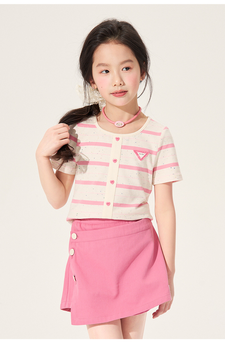 Niñas trajes de verano 2026 medias grandes pantalones cortos conjuntos de dos piezas manga corta camiseta falda wholesale niñas trajes de verano pic 15