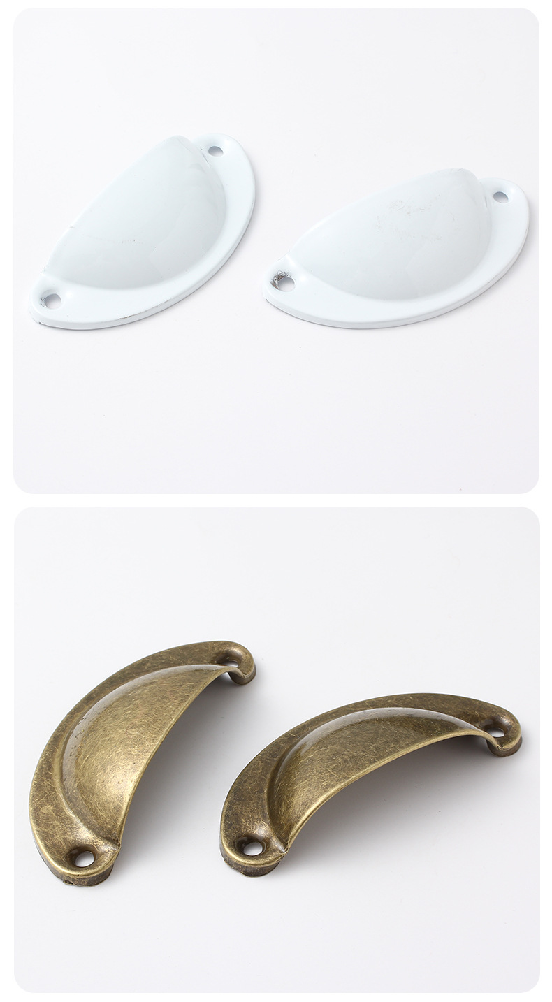 The manufacturer offers zinc alloy shell handles, American retro drawer and cabinet handles, and shell semi-circular buckles in stock pic 9