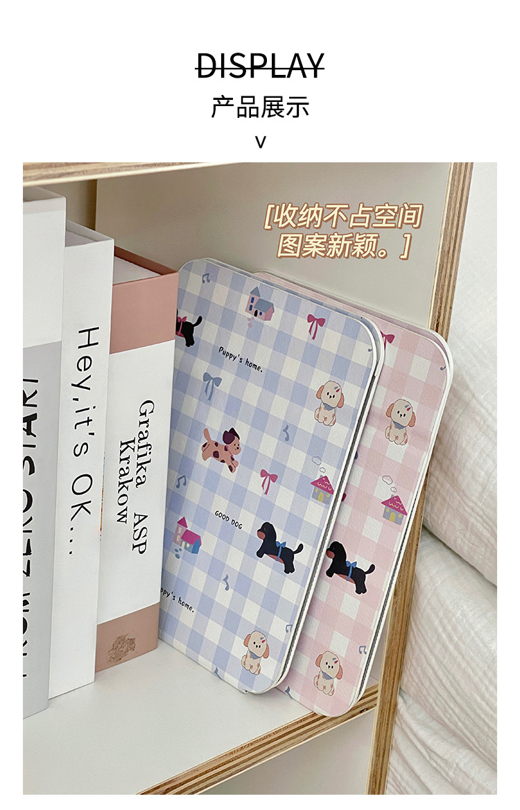 网格小狗蝴蝶结折叠镜高颜值便携学生宿舍台式桌面可立梳妆镜镜子详情7